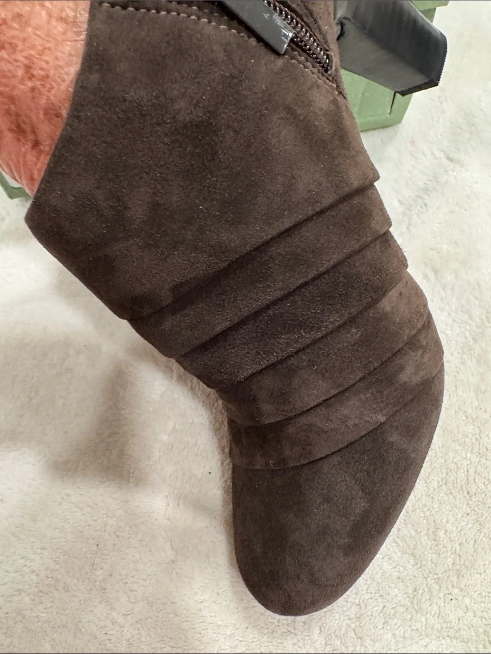 Clarks Dark Brown Suede Ankle Booties with Mid Heels